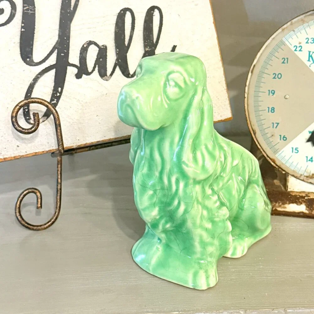 Vintage Shawnee Pottery Cocker Spaniel Planter in mint green - Picture 3 of 13